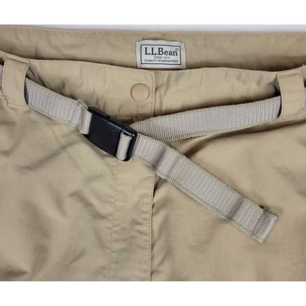 LL Bean Convertible Hiking Pants Mens XL Tan Khaki Zip Off Cargo Nylon Belted - Picture 3 of 10